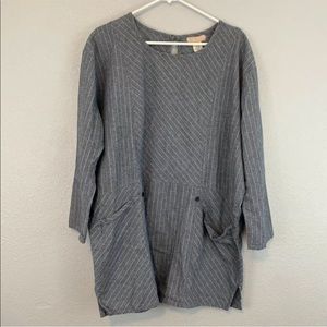 Band of Gypsies Wimen Blue Striped Oversized LS Mini Dress Size Large